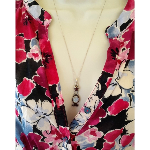 Sterling Moonstone & Amethyst Pendant 19" … - Picture 2 of 8